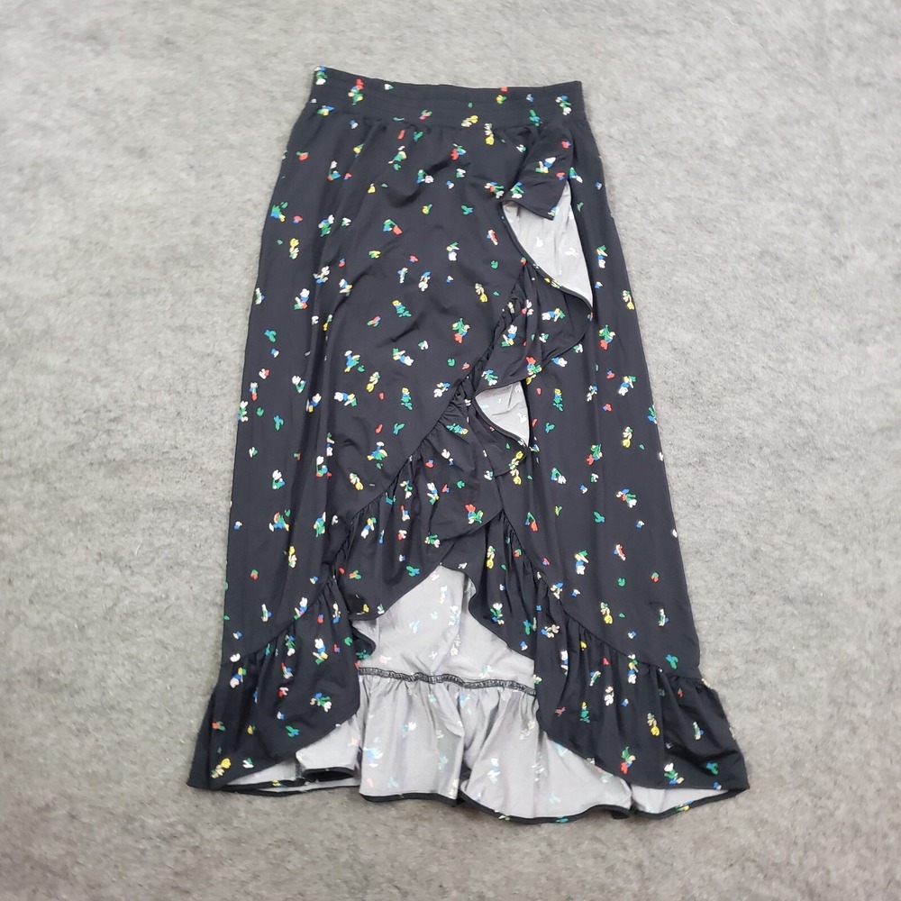 & Other Stories Skirt Womens 2 Knee Length Ruffled Black Floral Wrap Ladies
